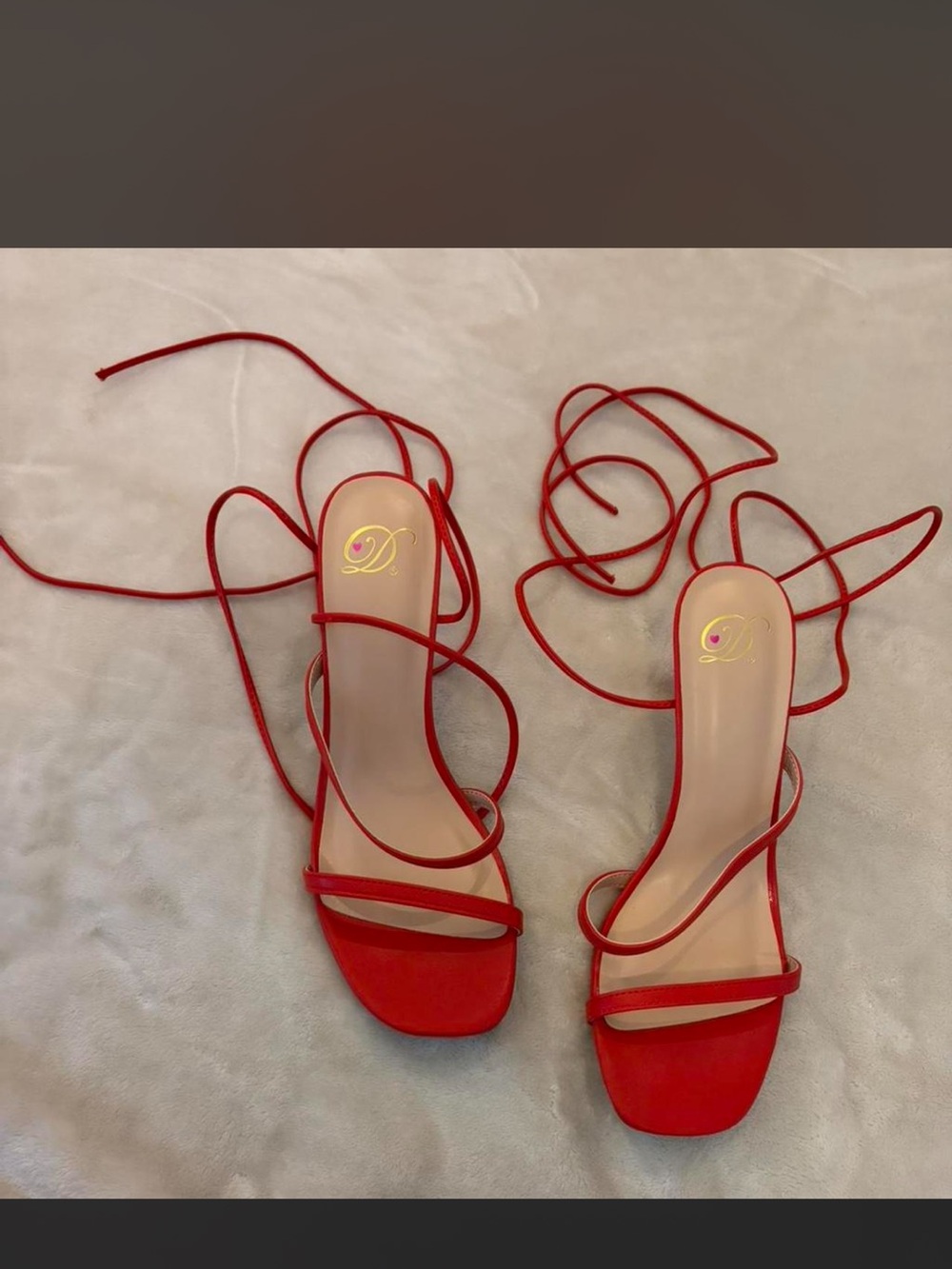 Source Unknown Red Lace-Up Strappy Heels